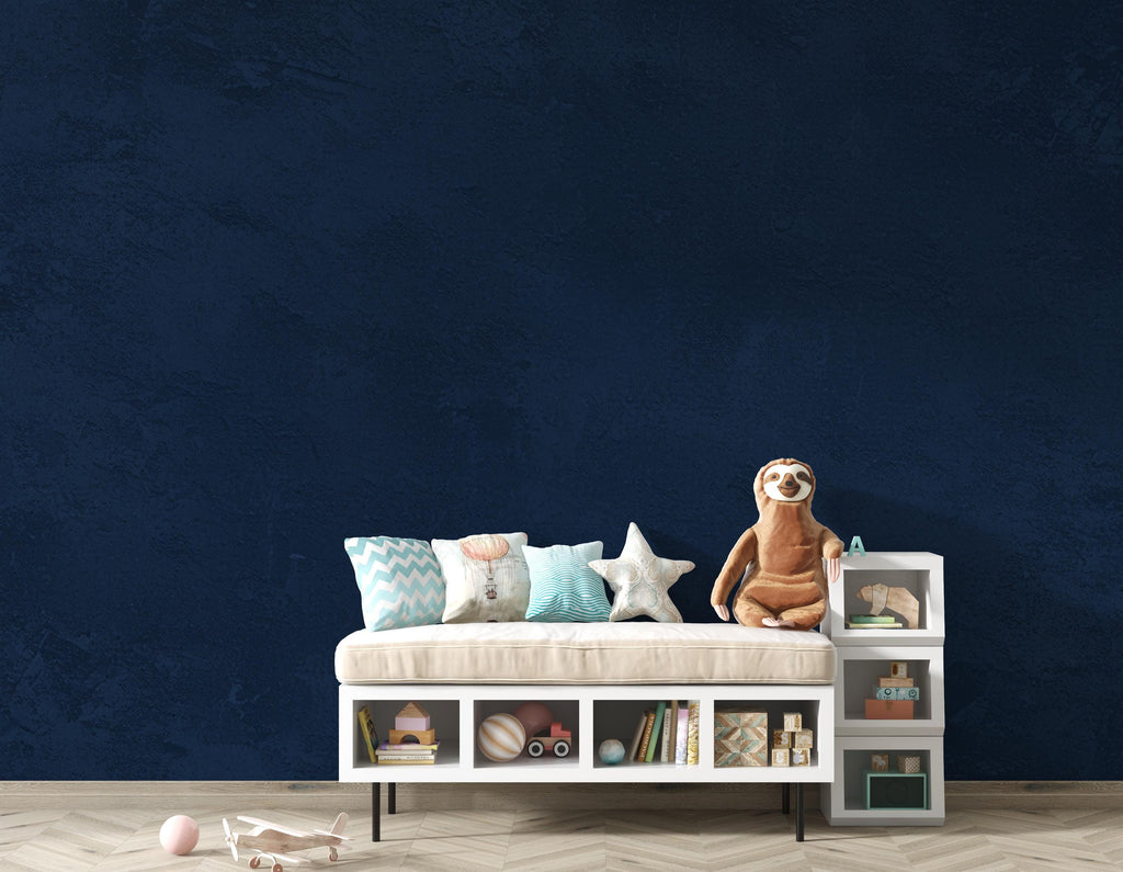Navy Blue Concrete Wallpaper Mural – Dark Blue Textured Wall, Slate & Ink Blue Cloudy Gradient, Modern Moody Interior Wall Art 204DE