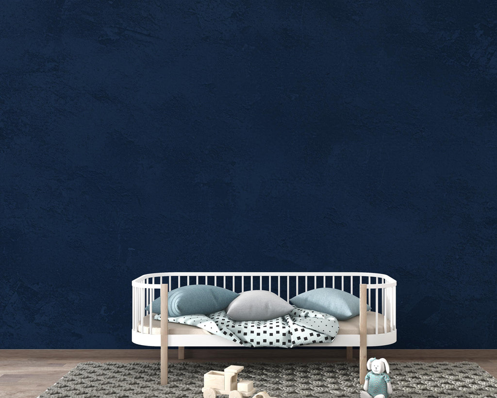 Navy Blue Concrete Wallpaper Mural – Dark Blue Textured Wall, Slate & Ink Blue Cloudy Gradient, Modern Moody Interior Wall Art 204DE