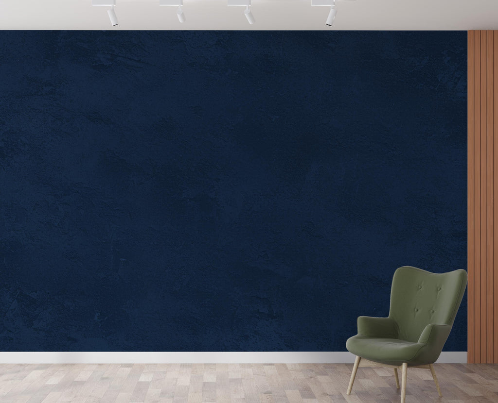 Navy Blue Concrete Wallpaper Mural – Dark Blue Textured Wall, Slate & Ink Blue Cloudy Gradient, Modern Moody Interior Wall Art 204DE