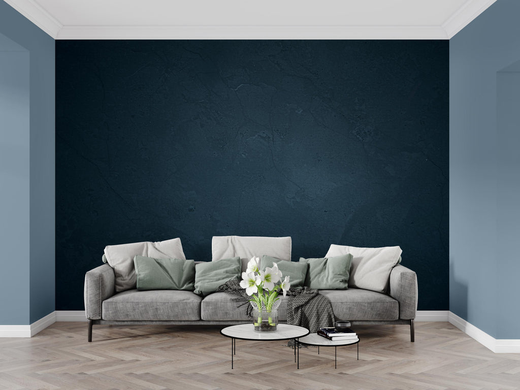 Navy Blue Concrete Wallpaper Mural – Dark Blue Textured Wall, Slate & Ink Blue Cloudy Gradient, Modern Moody Interior Wall Art 205DE