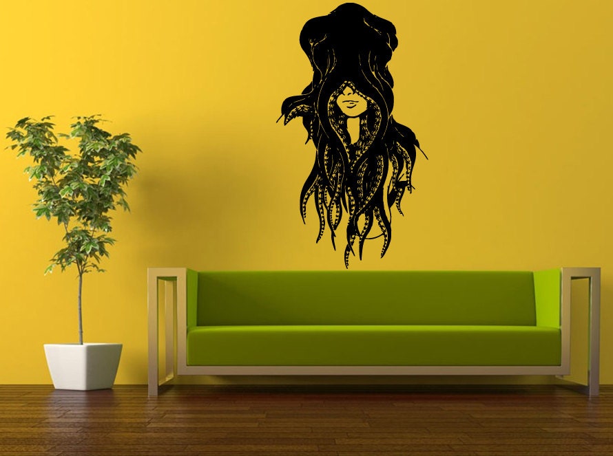 Wall Decal Vinyl Sticker Decals Peal And Stick Cheap Free Shipping Decor Art Beautiful Girl Woman Face Octopus Head Tentacles L427