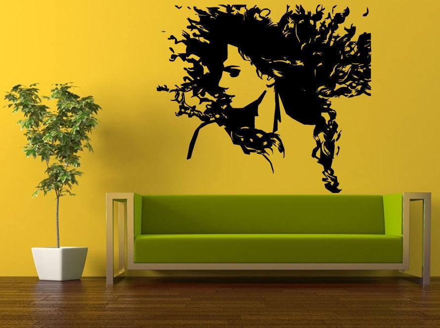 Wall Decal Vinyl Sticker Decals Peal And Stick Cheap Free Shipping Decor Girl Woman Beautiful Face Blowing Hair Salon Spa Barbershop L438