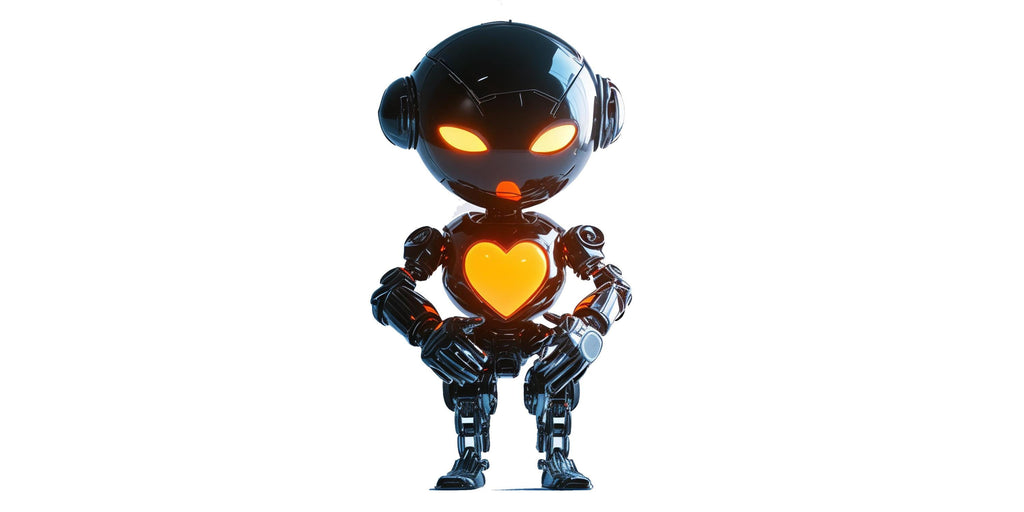 Glossy Black Robot Wall Decal With Glowing Heart | Futuristic Kids Room Sticker | Cute Sci-Fi Nursery Decor | Removable Modern Robot Mural