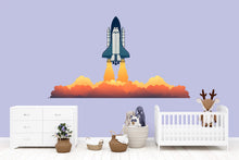 Load image into Gallery viewer, Cute Rocket Ship Wall Decal for Nursery | Space Shuttle Sticker for Kids Room | Removable Space Theme Mural | Boys Bedroom Decor | Playroom