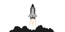 Load image into Gallery viewer, Black &amp; White Rocket Ship Wall Decal | Space Shuttle Sticker for Kids Room | Minimalist Nursery Space Decor | Removable Playroom Wall Art