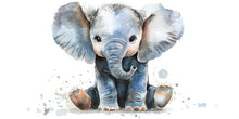 Load image into Gallery viewer, Watercolor Baby Elephant Wall Decal | Nursery Animal Sticker | Cute Safari Baby Room Decor | Removable Wall Art for Crib Area