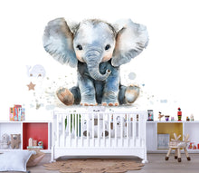 Load image into Gallery viewer, Watercolor Baby Elephant Wall Decal | Nursery Animal Sticker | Cute Safari Baby Room Decor | Removable Wall Art for Crib Area
