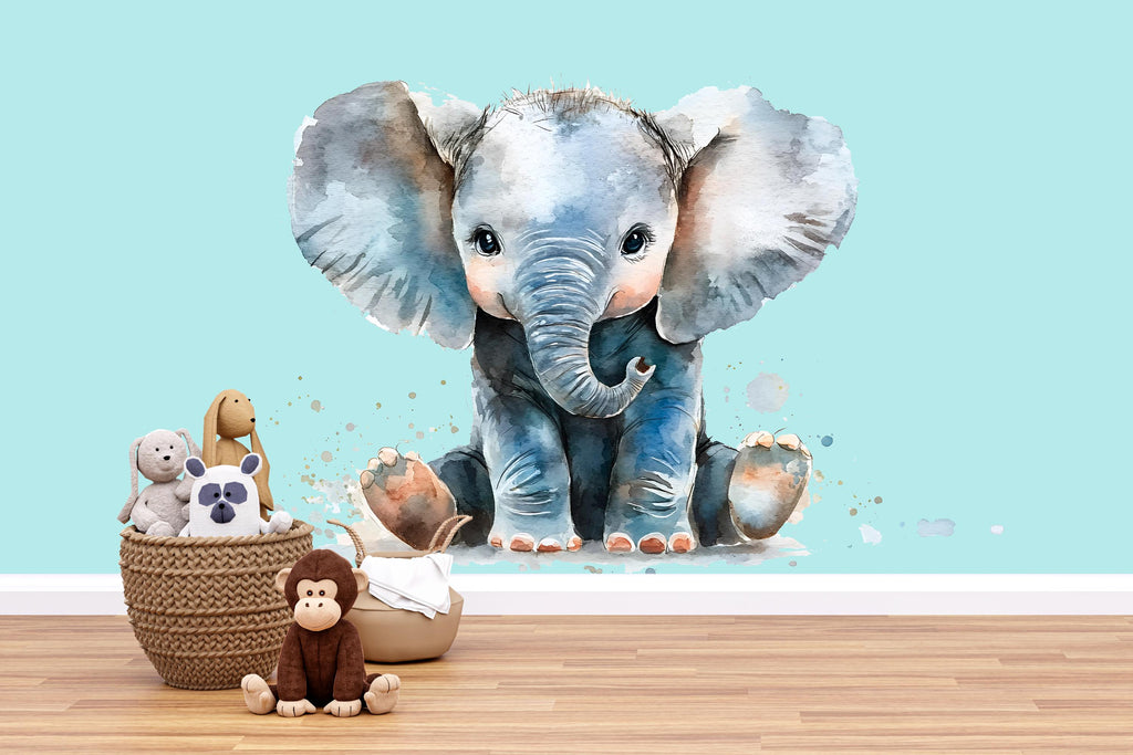 Watercolor Baby Elephant Wall Decal | Nursery Animal Sticker | Cute Safari Baby Room Decor | Removable Wall Art for Crib Area