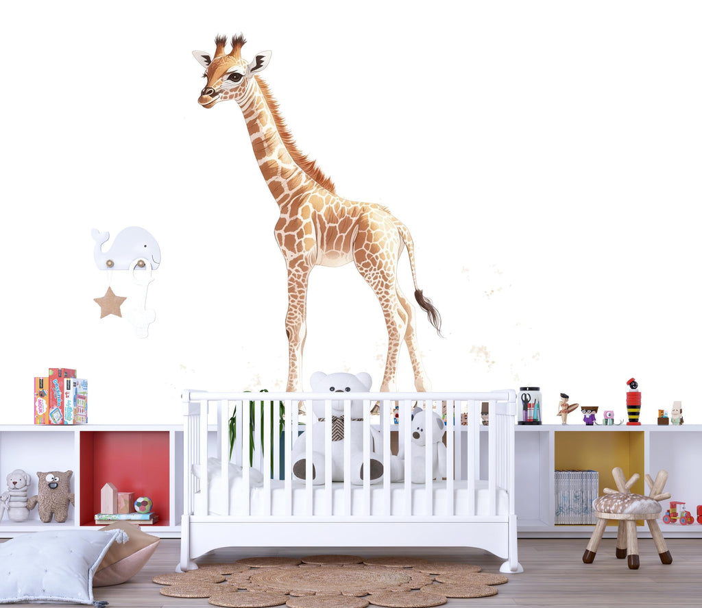 Tall Baby Giraffe Wall Decal | Safari Nursery Wall Sticker | Removable Animal Mural for Baby Room | Kids Room Jungle Decor | Neutral Nursery