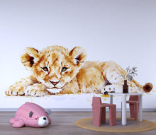 Load image into Gallery viewer, Baby Lion Cub Wall Decal | Safari Nursery Wall Sticker | Watercolor Animal Mural for Baby Room | Jungle Kids Room Decor | Removable Nursery