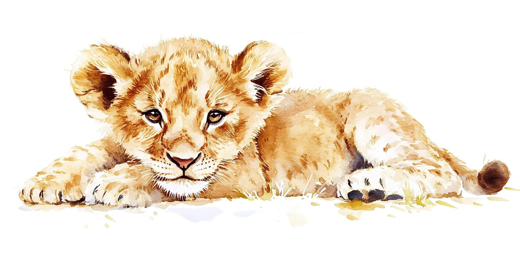 Baby Lion Cub Wall Decal | Safari Nursery Wall Sticker | Watercolor Animal Mural for Baby Room | Jungle Kids Room Decor | Removable Nursery