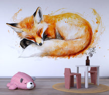 Load image into Gallery viewer, Watercolor Sleeping Fox Wall Decal | Woodland Nursery Wall Sticker | Cute Animal Mural for Baby Room | Kids Room Decor