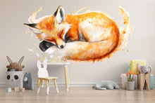 Load image into Gallery viewer, Watercolor Sleeping Fox Wall Decal | Woodland Nursery Wall Sticker | Cute Animal Mural for Baby Room | Kids Room Decor