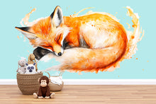 Load image into Gallery viewer, Watercolor Sleeping Fox Wall Decal | Woodland Nursery Wall Sticker | Cute Animal Mural for Baby Room | Kids Room Decor