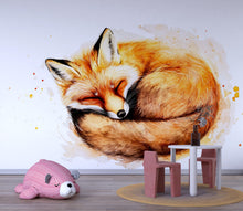 Load image into Gallery viewer, Watercolor Sleeping Fox Wall Decal | Woodland Nursery Wall Sticker | Cute Animal Mural for Baby Room | Kids Wall Art | Removable Vinyl