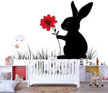 Load image into Gallery viewer, Bunny Silhouette Wall Decal with Flower | Cute Nursery Wall Sticker | Rabbit Wall Art for Baby Room | Playroom Decor