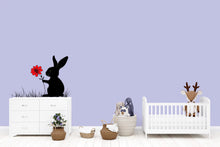Load image into Gallery viewer, Bunny Silhouette Wall Decal with Flower | Cute Nursery Wall Sticker | Rabbit Wall Art for Baby Room | Playroom Decor