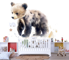 Load image into Gallery viewer, Baby Bear Wall Decal Watercolor Nursery Sticker | Woodland Animal Wall Art for Baby Room | Removable Kids Room Decor