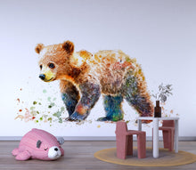 Load image into Gallery viewer, Colorful Baby Bear Wall Decal Watercolor Nursery Sticker | Woodland Animal Wall Art for Kids Room | Peel &amp; Stick Removable Nursery Decor