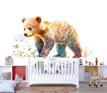 Load image into Gallery viewer, Colorful Baby Bear Wall Decal Watercolor Nursery Sticker | Woodland Animal Wall Art for Kids Room | Peel &amp; Stick Removable Nursery Decor