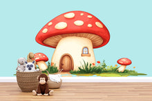 Load image into Gallery viewer, Kawaii Mushroom House Wall Decal, Fairy Nursery Wall Sticker, Woodland Kids Room Decor, Cute Mushroom Wall Art, Peel And Stick Nursery Decal