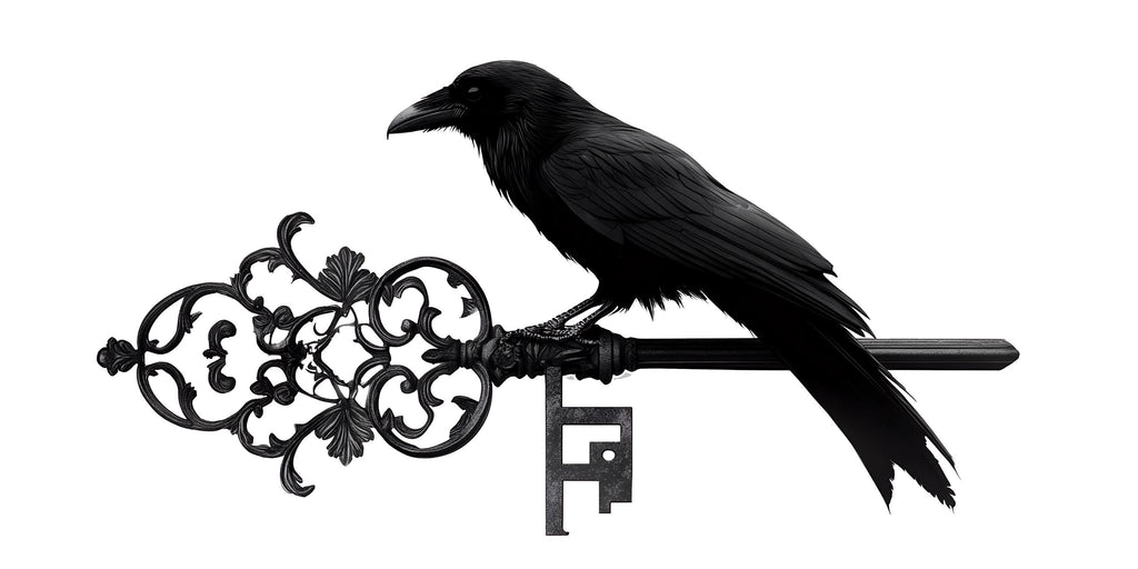 Gothic Raven Wall Decal With Antique Key, Dark Fantasy Wall Sticker, Raven Wall Art, Occult Home Decor, Peel And Stick Wall Decal