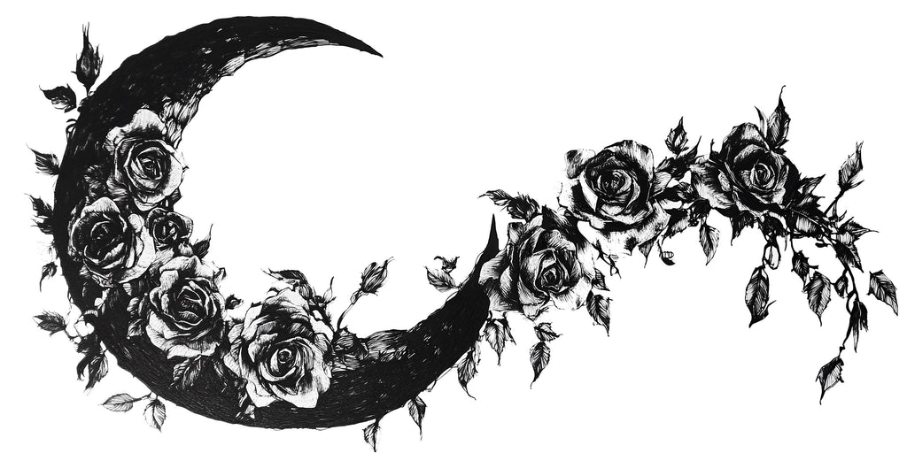 Gothic Floral Moon Wall Decal, Crescent Moon Rose Wall Sticker, Boho Celestial Wall Art, Black Floral Wall Decal, Peel And Stick Decor