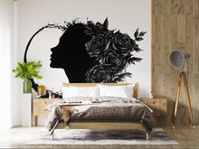 Load image into Gallery viewer, Gothic Woman Moon Wall Decal, Floral Female Silhouette Wall Sticker, Dark Feminine Celestial Wall Art, Black Rose Wall Decal