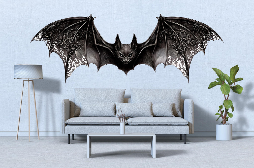 Gothic Bat Wall Decal, Dark Fantasy Bat Wall Sticker, Black Bat Wings Wall Art, Gothic Home Decor, Halloween Wall Decal
