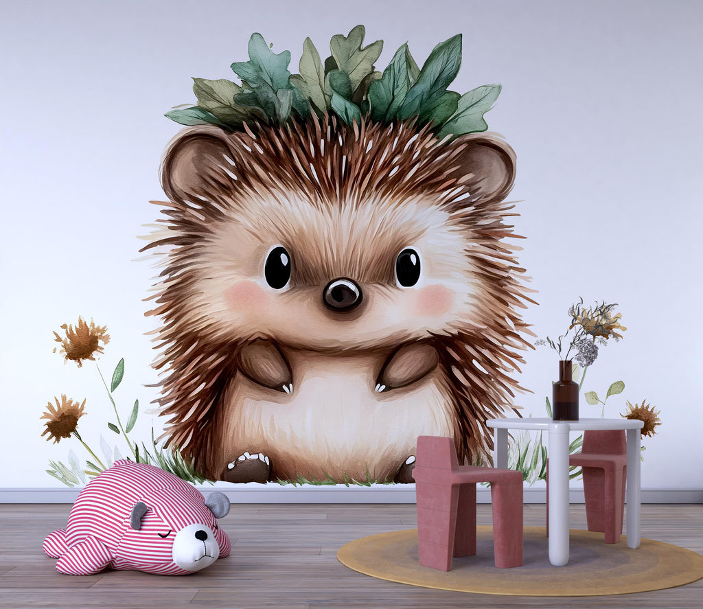 Cute Hedgehog Wall Decal for Nursery | Woodland Animal Sticker | Peel & Stick Removable Kids Room Mural | Baby Nursery Decor | Forest Theme