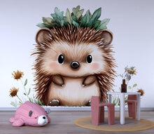Load image into Gallery viewer, Cute Hedgehog Wall Decal for Nursery | Woodland Animal Sticker | Peel &amp; Stick Removable Kids Room Mural | Baby Nursery Decor | Forest Theme