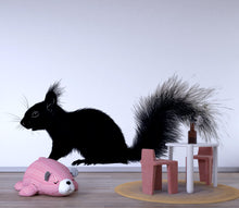 Load image into Gallery viewer, Black Squirrel Wall Decal for Nursery | Woodland Animal Silhouette Sticker | Kids Room Decor | Peel &amp; Stick Removable Mural | Modern Forest