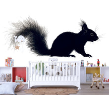 Load image into Gallery viewer, Black Squirrel Wall Decal for Nursery | Woodland Animal Silhouette Sticker | Kids Room Decor | Peel &amp; Stick Removable Mural | Modern Forest