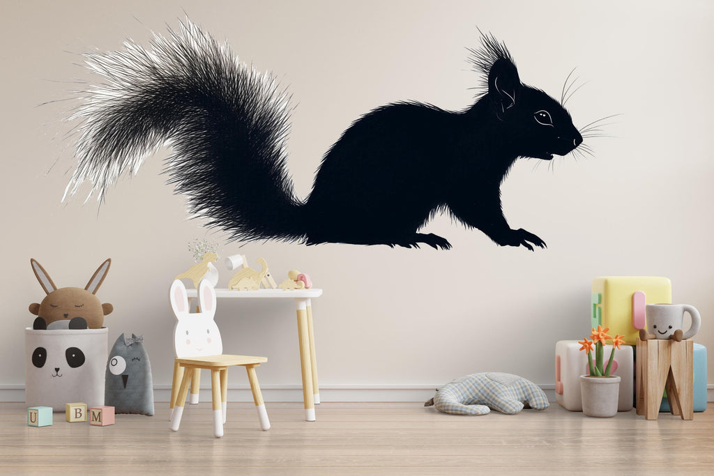 Black Squirrel Wall Decal for Nursery | Woodland Animal Silhouette Sticker | Kids Room Decor | Peel & Stick Removable Mural | Modern Forest