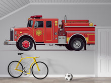 Load image into Gallery viewer, Fire Truck Wall Decal for Kids | Red Fire Engine Wall Sticker | Boys Bedroom Decor | Removable Peel &amp; Stick Mural | Playroom Vehicle Theme