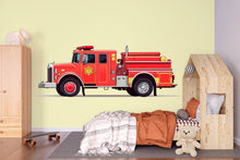 Load image into Gallery viewer, Fire Truck Wall Decal for Kids | Red Fire Engine Wall Sticker | Boys Bedroom Decor | Removable Peel &amp; Stick Mural | Playroom Vehicle Theme