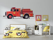 Load image into Gallery viewer, Fire Truck Wall Decal for Kids | Red Fire Engine Wall Sticker | Boys Bedroom Decor | Removable Peel &amp; Stick Mural | Playroom Vehicle Theme