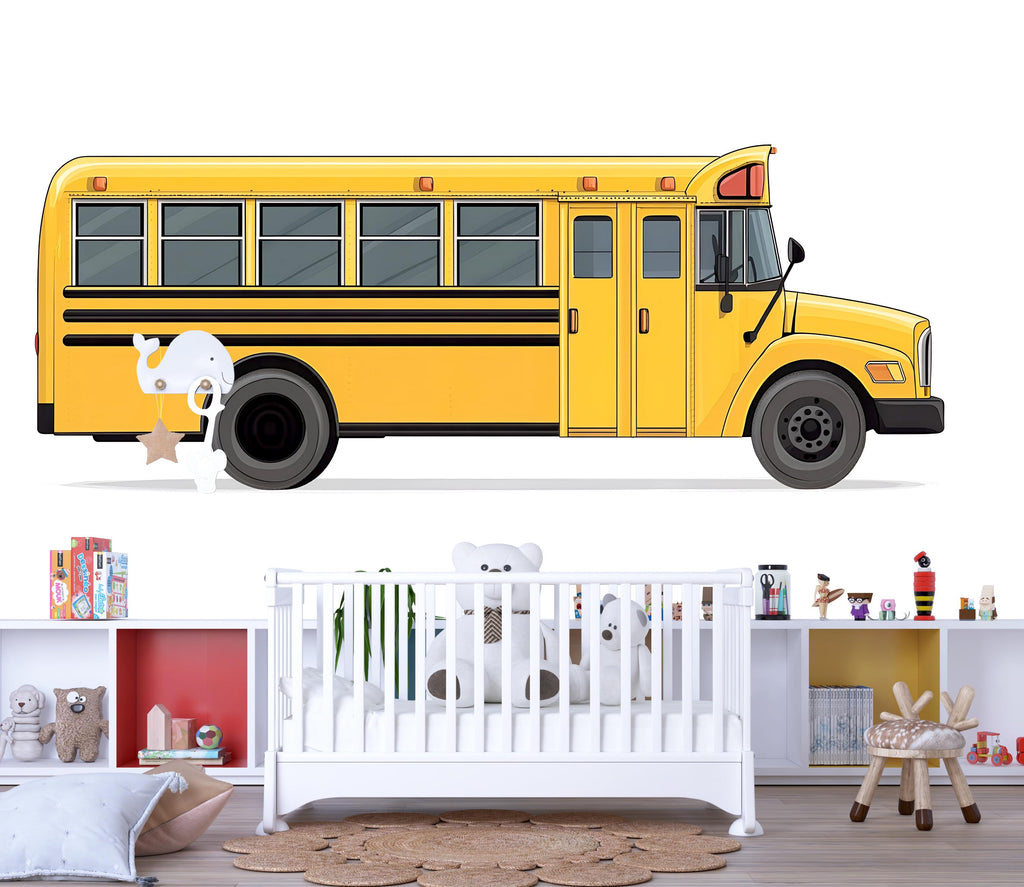 School Bus Wall Decal for Kids | Yellow Bus Wall Sticker | Classroom And Playroom Decor | Removable Peel & Stick Mural | Nursery