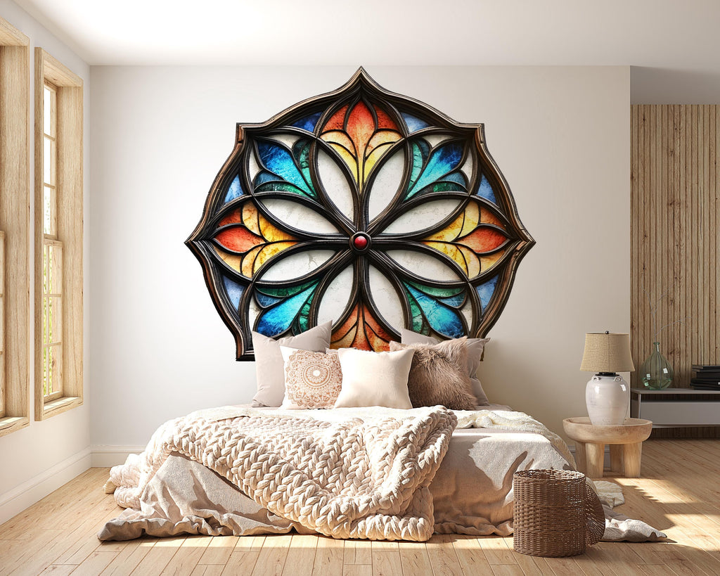 Stained Glass Mandala Wall Decal, Gothic Mandala Wall Sticker, Sacred Geometry Wall Art, Boho Gothic Wall Decor, Peel And Stick Decal