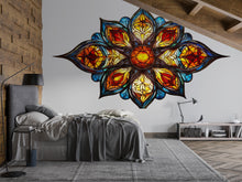 Load image into Gallery viewer, Stained Glass Mandala Wall Decal, Colorful Mandala Wall Sticker, Sacred Geometry Wall Art, Boho Statement Wall Decor, Peel And Stick Decal