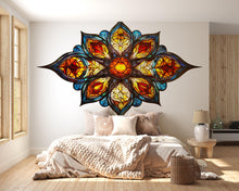 Load image into Gallery viewer, Stained Glass Mandala Wall Decal, Colorful Mandala Wall Sticker, Sacred Geometry Wall Art, Boho Statement Wall Decor, Peel And Stick Decal