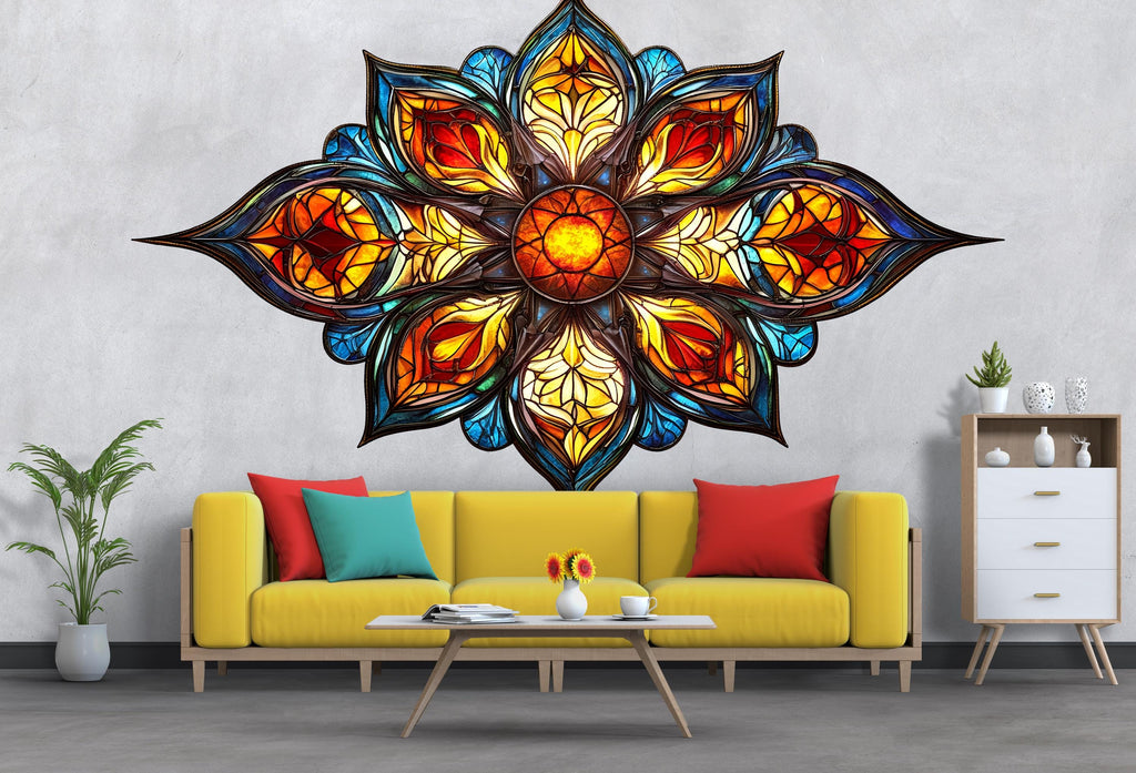 Stained Glass Mandala Wall Decal, Colorful Mandala Wall Sticker, Sacred Geometry Wall Art, Boho Statement Wall Decor, Peel And Stick Decal
