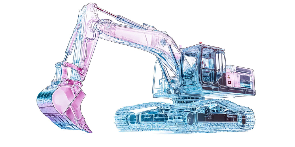 Pink Blue Excavator Wall Decal | Kids Construction Room Sticker | Transparent Style Digger Mural | Peel & Stick Boys Girls Nursery Decor