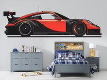 Load image into Gallery viewer, Red Race Car Wall Decal | Sports Car Sticker for Kids Room | Racing Theme Bedroom Decor | Peel &amp; Stick Removable Wall Art | Boys Playroom