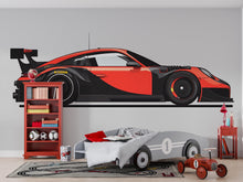Load image into Gallery viewer, Red Race Car Wall Decal | Sports Car Sticker for Kids Room | Racing Theme Bedroom Decor | Peel &amp; Stick Removable Wall Art | Boys Playroom