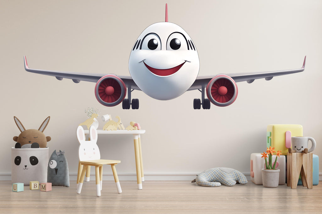 Smiling Airplane Wall Decal | Cute Plane Sticker for Kids Bedroom | Nursery Aviation Decor | Peel & Stick Removable Wall Art | Playroom