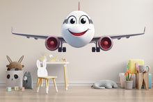 Load image into Gallery viewer, Smiling Airplane Wall Decal | Cute Plane Sticker for Kids Bedroom | Nursery Aviation Decor | Peel &amp; Stick Removable Wall Art | Playroom