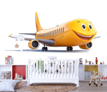 Load image into Gallery viewer, Smiling Orange Airplane Wall Decal | Cute Cartoon Plane Sticker for Kids | Nursery Aviation Decor | Peel &amp; Stick Removable Wall Art