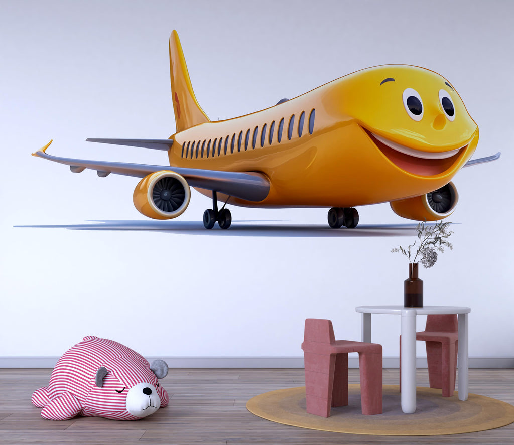 Smiling Orange Airplane Wall Decal | Cute Cartoon Plane Sticker for Kids | Nursery Aviation Decor | Peel & Stick Removable Wall Art