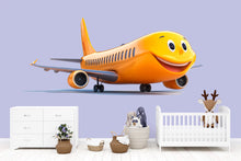 Load image into Gallery viewer, Smiling Orange Airplane Wall Decal | Cute Cartoon Plane Sticker for Kids | Nursery Aviation Decor | Peel &amp; Stick Removable Wall Art
